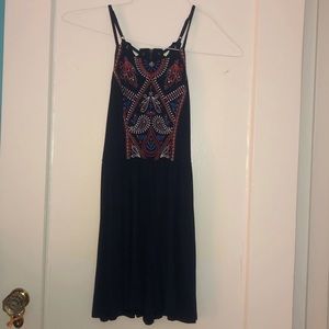 Navy Target romper with colorful embroidery